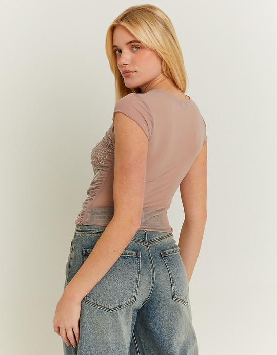 TALLY WEiJL, Pink Mesh Loose Top with Strass for Women