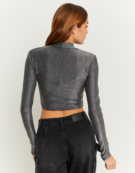TALLY WEiJL, Top Corto in Lurex Grigio for Women