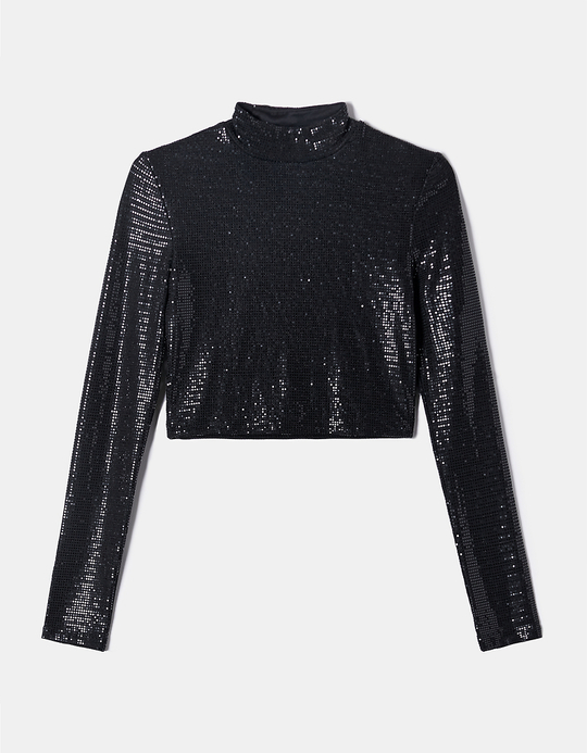 TALLY WEiJL, Top Corto con paillettes nere for Women