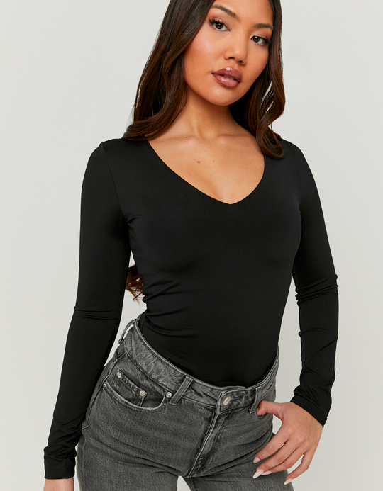 TALLY WEiJL, Basic Black T-shirt with Long Sleeves for Women