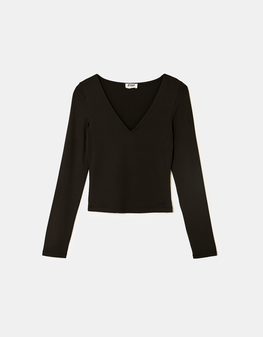 TALLY WEiJL, Basic Black T-shirt with Long Sleeves for Women
