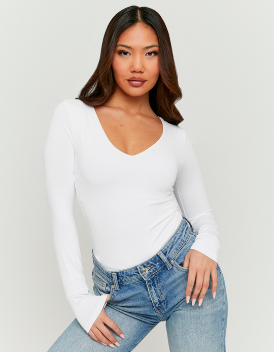 TALLY WEiJL, Basic White T-shirt with Long Sleeves for Women