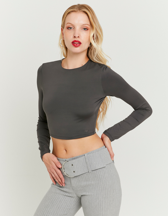 TALLY WEiJL, Grey Cropped Basic T-shirt for Women