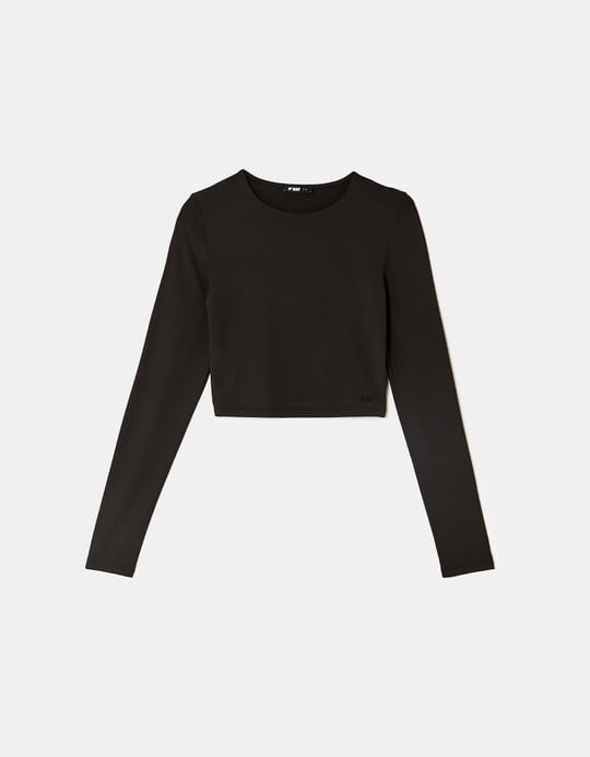 TALLY WEiJL, T-shirt basic nera a maniche lunghe for Women