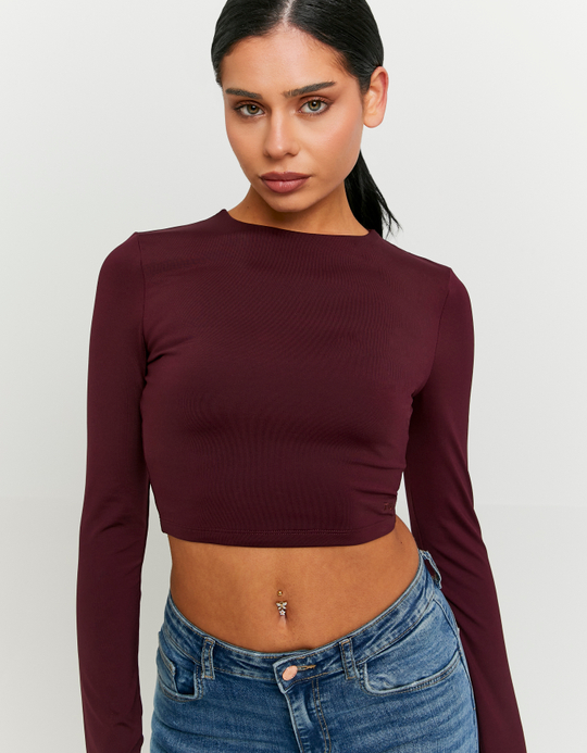TALLY WEiJL, Basic Burgundy T‑shirt with Long Sleeves for Women