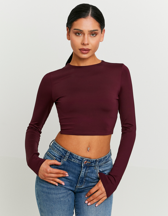 TALLY WEiJL, Basic Burgundy T‑shirt with Long Sleeves for Women