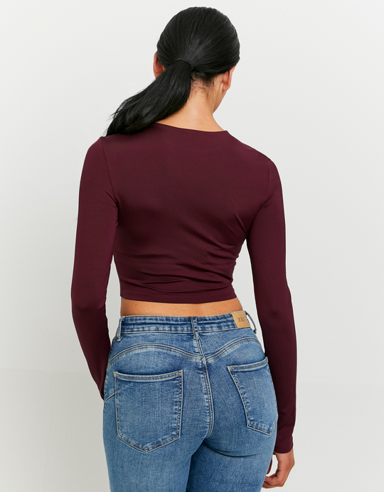 TALLY WEiJL, Basic Burgundy T‑shirt with Long Sleeves for Women