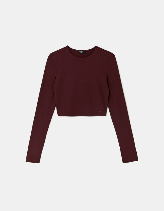 TALLY WEiJL, Basic Burgundy T‑shirt with Long Sleeves for Women