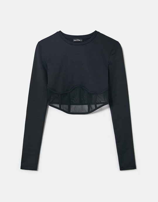TALLY WEiJL, Black Long Sleeves Corset Top for Women