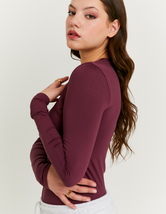 TALLY WEiJL, Basic Burgundy T-shirt with Long Sleeves for Women