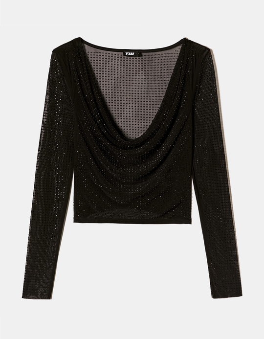 TALLY WEiJL, Schwarzes transparentes Top mit Strass for Women