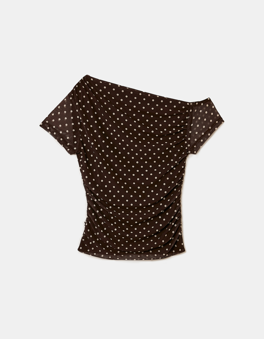 TALLY WEiJL, Brown Asymetric Top with Dots for Women
