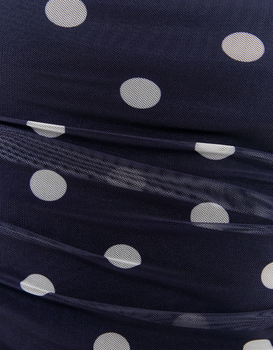 TALLY WEiJL, Blue Polka Dots Asymmetric Mesh Top for Women
