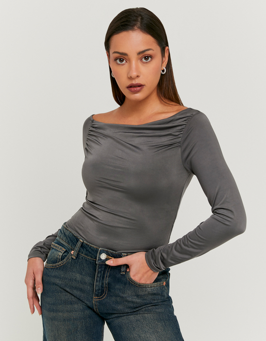 TALLY WEiJL, Grey Asymmetric Long Sleeve Top for Women