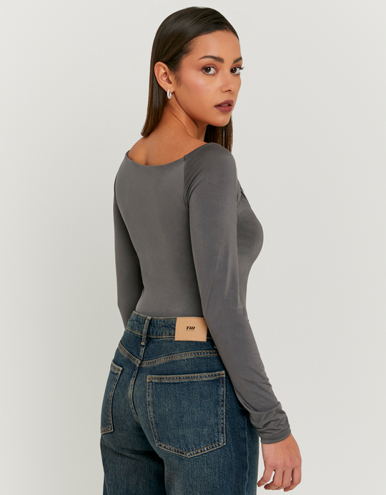TALLY WEiJL, Grey Asymmetric Long Sleeve Top for Women