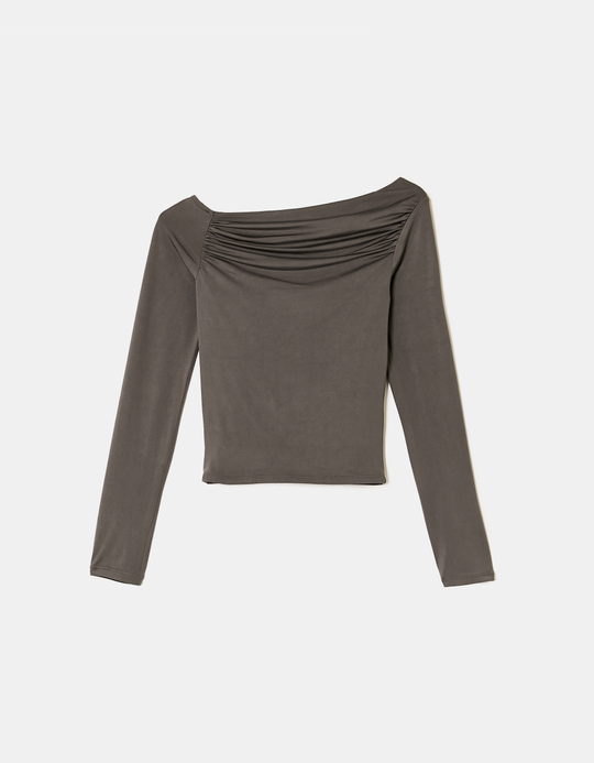 TALLY WEiJL, Grey Asymmetric Long Sleeve Top for Women
