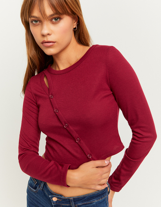 TALLY WEiJL, Burgundy Ribbed Cut Out Top for Women
