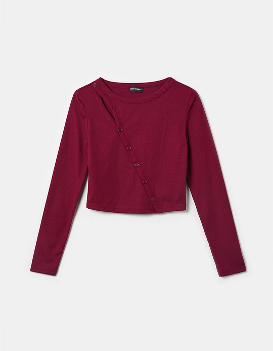 TALLY WEiJL, Burgundy Ribbed Cut Out Top for Women