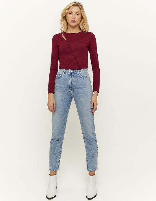 TALLY WEiJL, Burgundy Ribbed Cut Out Top for Women