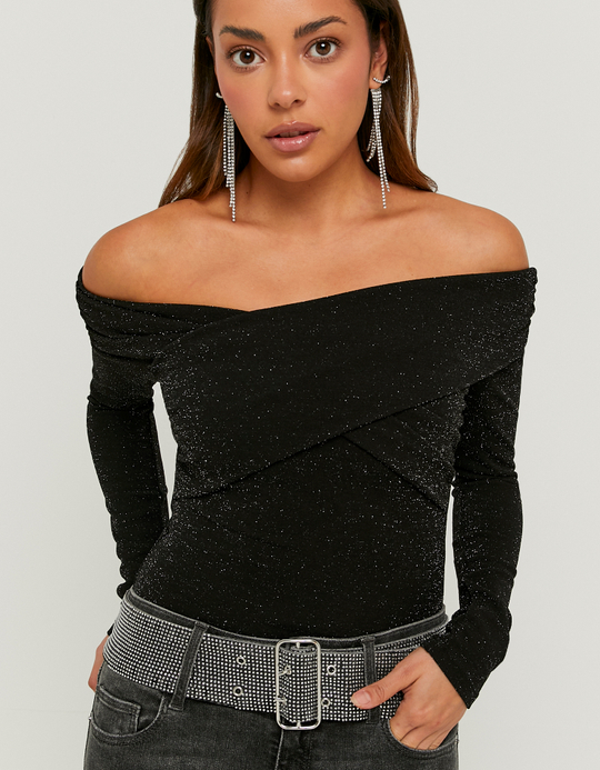 TALLY WEiJL, Top Nero Lurex con Spalle Scoperte for Women