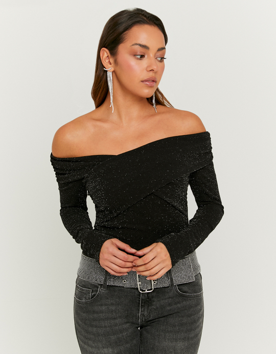 TALLY WEiJL, Top Nero Lurex con Spalle Scoperte for Women