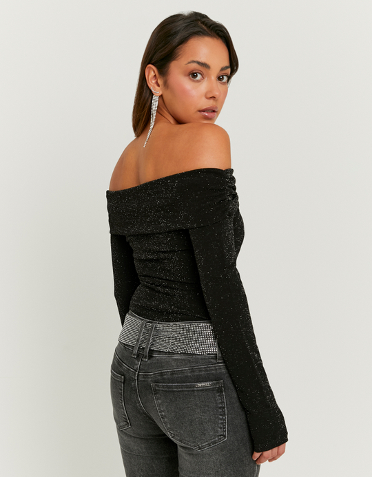 TALLY WEiJL, Black Lurex Off Shoulders Top for Women
