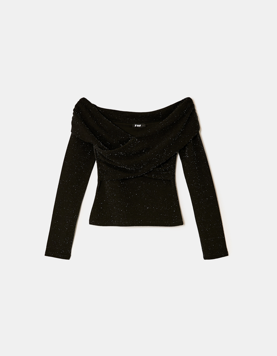 TALLY WEiJL, Black Lurex Off Shoulders Top for Women