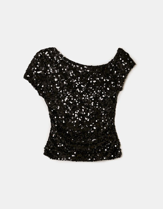 TALLY WEiJL, Top Noir Asymétrique à Sequins for Women