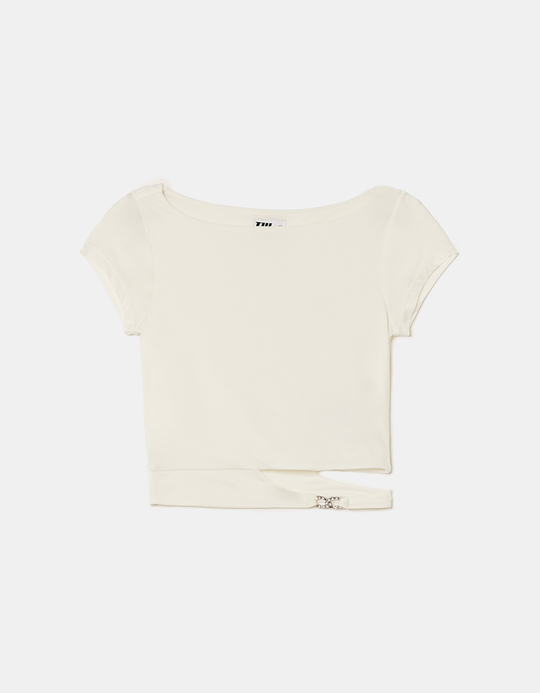 TALLY WEiJL, Top cut out bianco con dettaglio metallico for Women