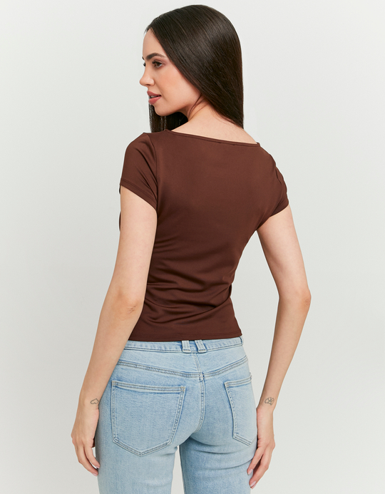 TALLY WEiJL, Top marrone asimmetrico plissé for Women