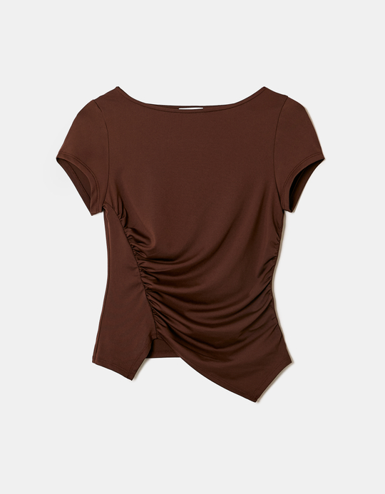 TALLY WEiJL, Top marrone asimmetrico plissé for Women