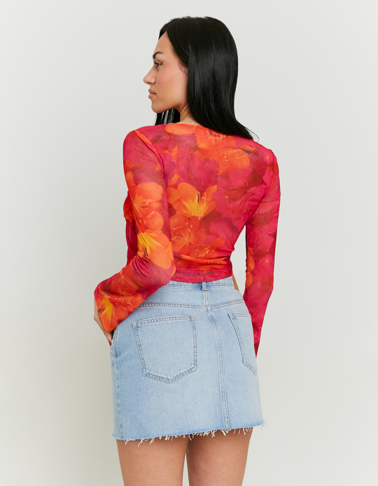 TALLY WEiJL, Mesh Knotted Top with Floral Print for Women