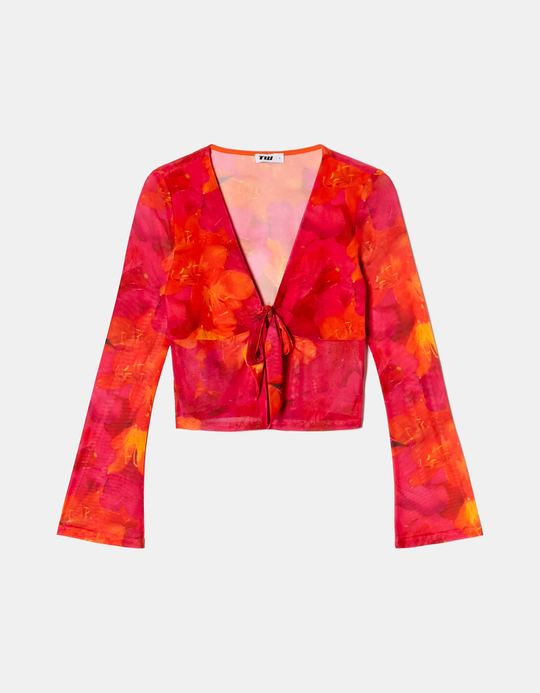 TALLY WEiJL, Mesh Knotted Top with Floral Print for Women