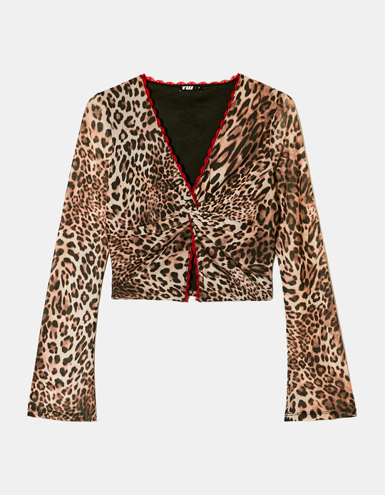 TALLY WEiJL, Leo Print Mesh Top for Women