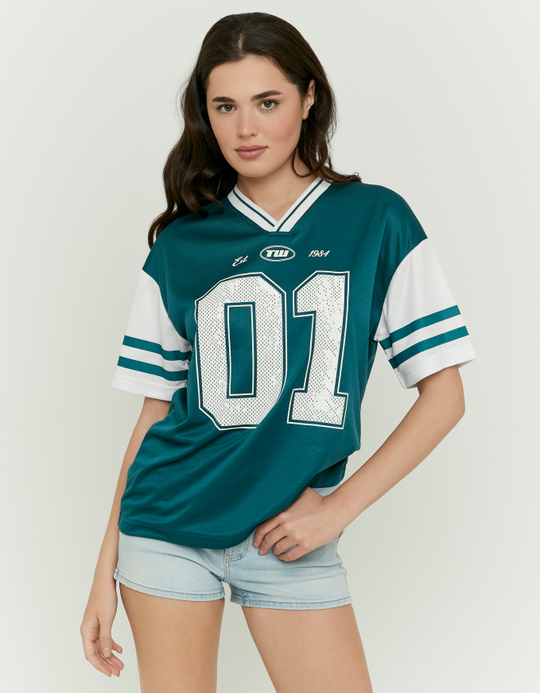 TALLY WEiJL, T-Shirt Oversize Verde Stampata for Women