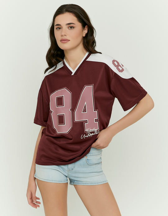 TALLY WEiJL, Bordeauxfarbenes Bedrucktes Oversize T-Shirt for Women