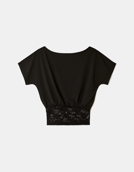 TALLY WEiJL, Black Asymmetric Lace Top for Women