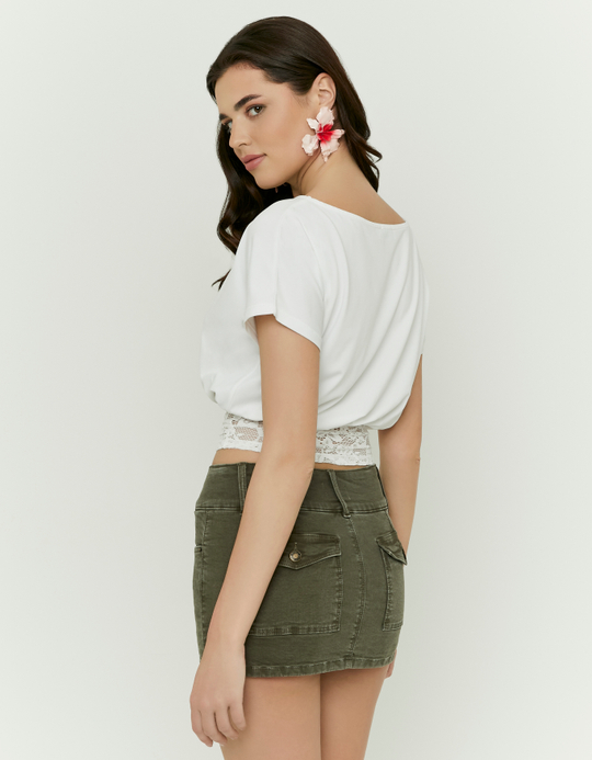 TALLY WEiJL, White Asymmetric Lace Top for Women