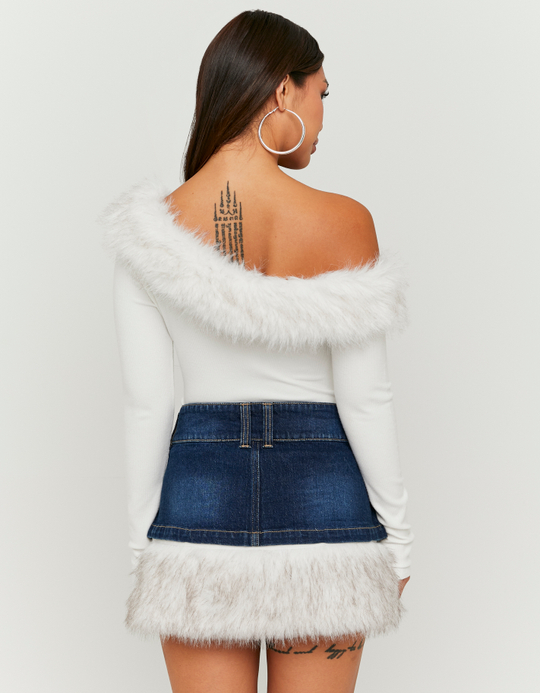 TALLY WEiJL, White Asymmetric Top with Faux Fur for Women