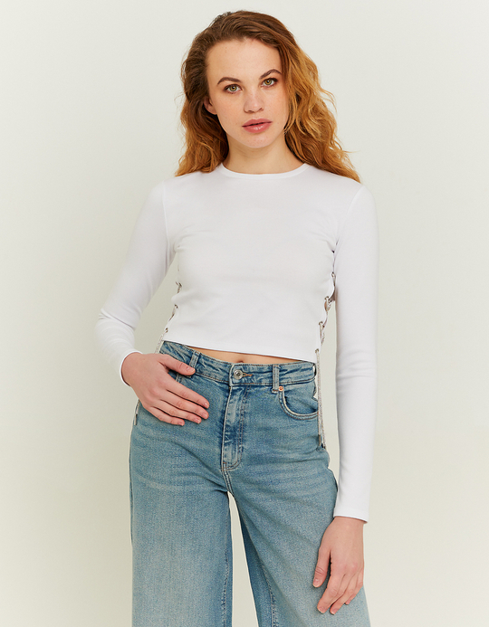 TALLY WEiJL, Weisses Cropped Top mit Strass Kette for Women