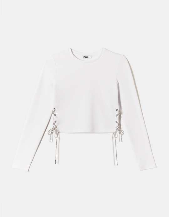 TALLY WEiJL, Weisses Cropped Top mit Strass Kette for Women