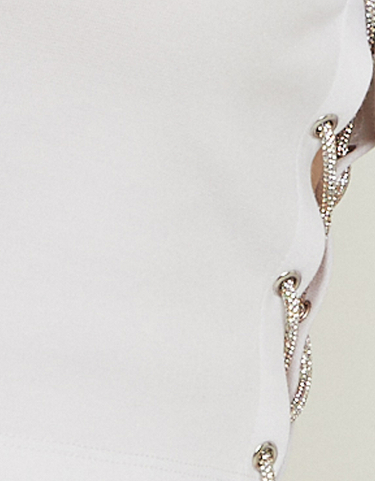 TALLY WEiJL, Weisses Cropped Top mit Strass Kette for Women