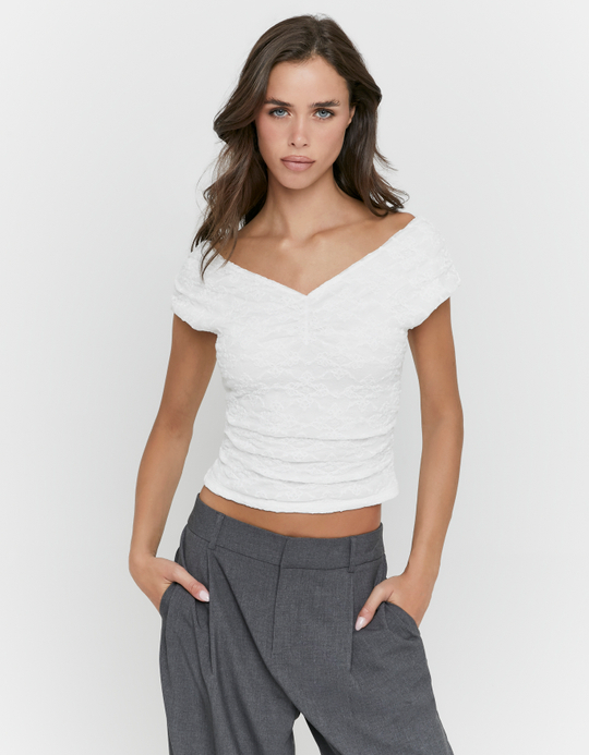TALLY WEiJL, Top Bianco con Scollo a V for Women