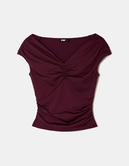 TALLY WEiJL, Burgundy Ruched Top for Women