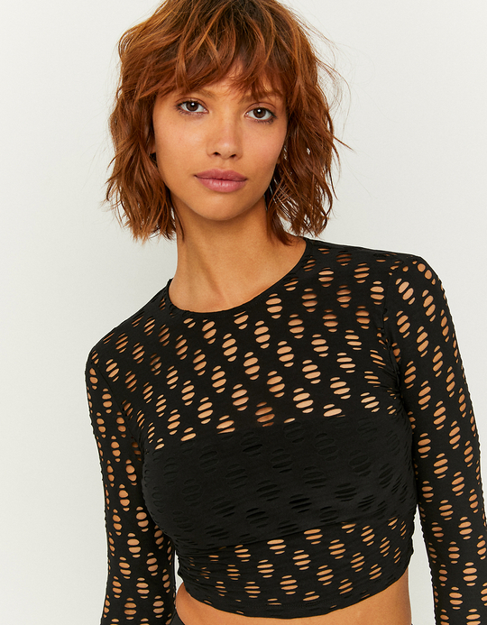 TALLY WEiJL, Schwarzes Langärmliges Top mit Cut out for Women