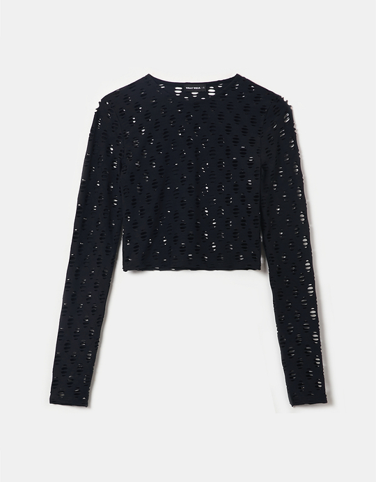 TALLY WEiJL, Schwarzes Langärmliges Top mit Cut out for Women