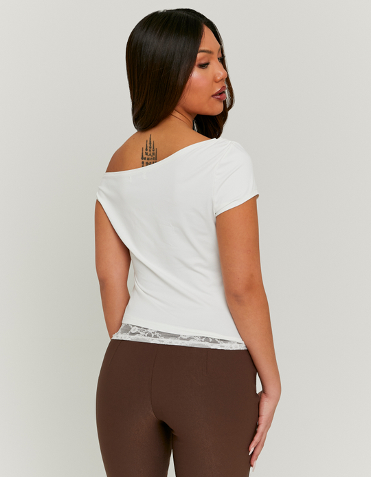 TALLY WEiJL, White Lace Asymmetric Top for Women