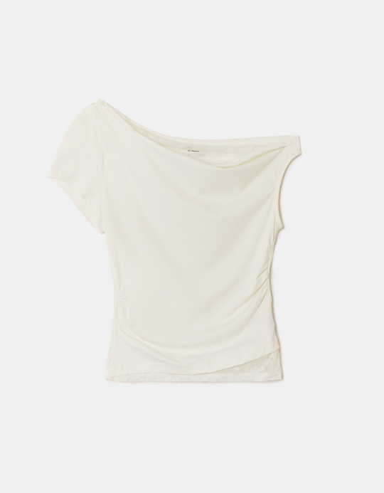 TALLY WEiJL, White Lace Asymmetric Top for Women
