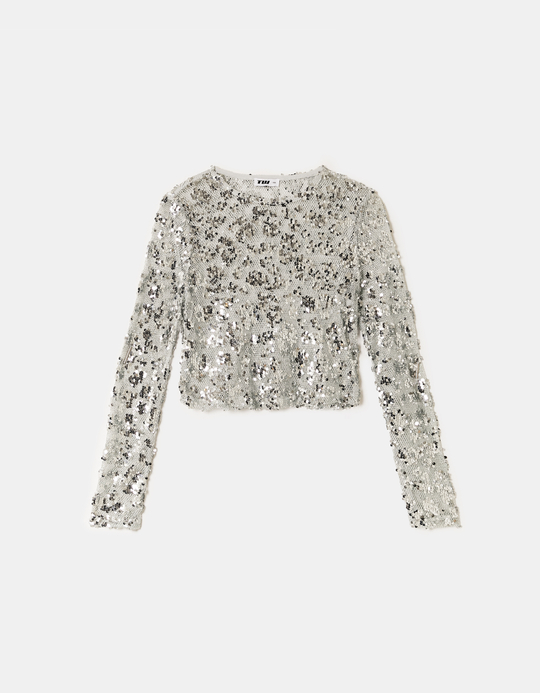 TALLY WEiJL, Crop Top en Filet avec Sequins for Women