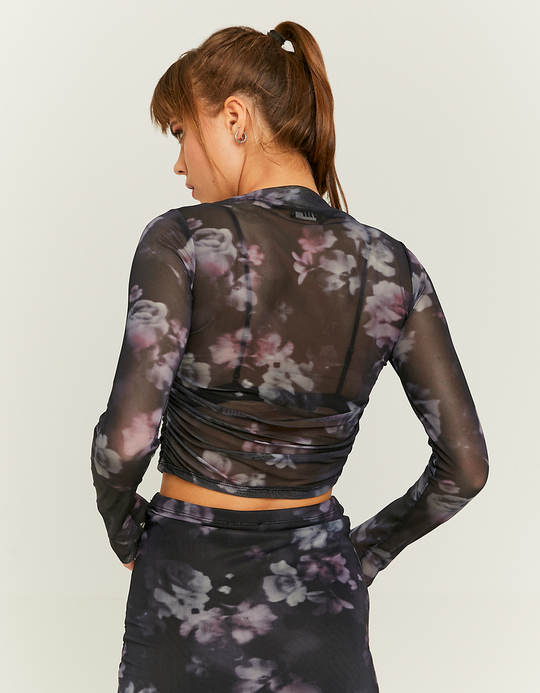 TALLY WEiJL, Schwarzes Blumen Mesh Top for Women